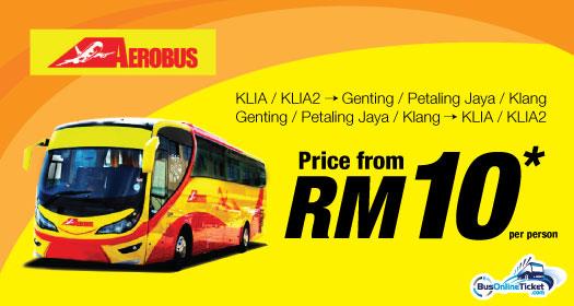 Aerobus Offers Bus between KLIA & KLIA2 and Paradigm Mall, Klang Premier Hotel, Genting Highlands
