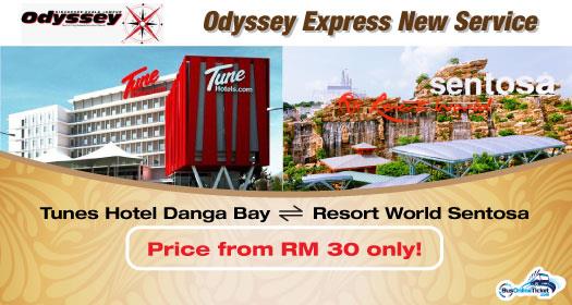 Odyssey Prestige Coach offer shuttle bus service between Tune Hotel Danga Bay and Resort World Sentosa