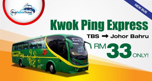 Kwok Ping Travel & Tours provides bus service departs from TBS to Johor Bahru