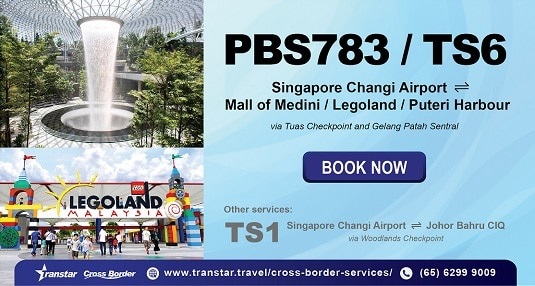 Coach from Changi Airport to Mall of Medini, Legoland and Puteri Harbour