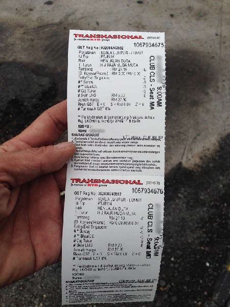Transnasional bus tickets from KL to Lumut