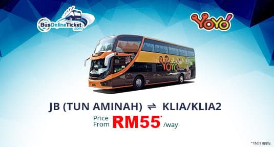 Yoyo Bus offers bus between Johor Bahru and KLIA or KLIA2