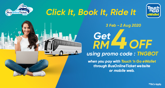 Pay via Touch n' Go eWallet to Enjoy up to RM 4 OFF on Bus Ticket Booking